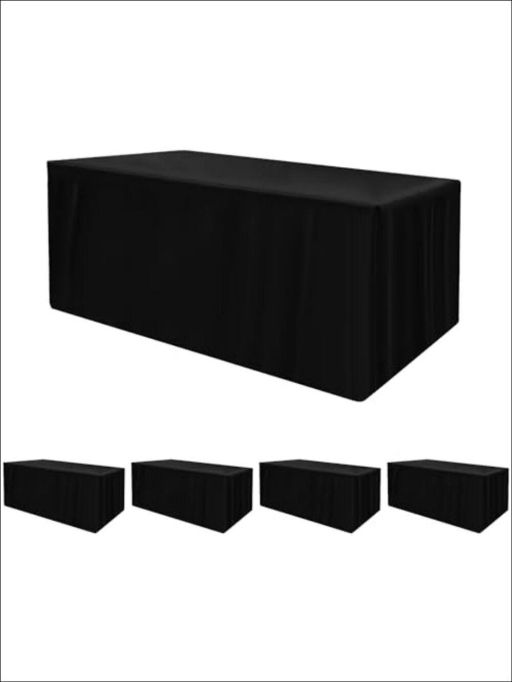 4 Pack 6ft Black Table Cloths for Fitted Rectangle Tables